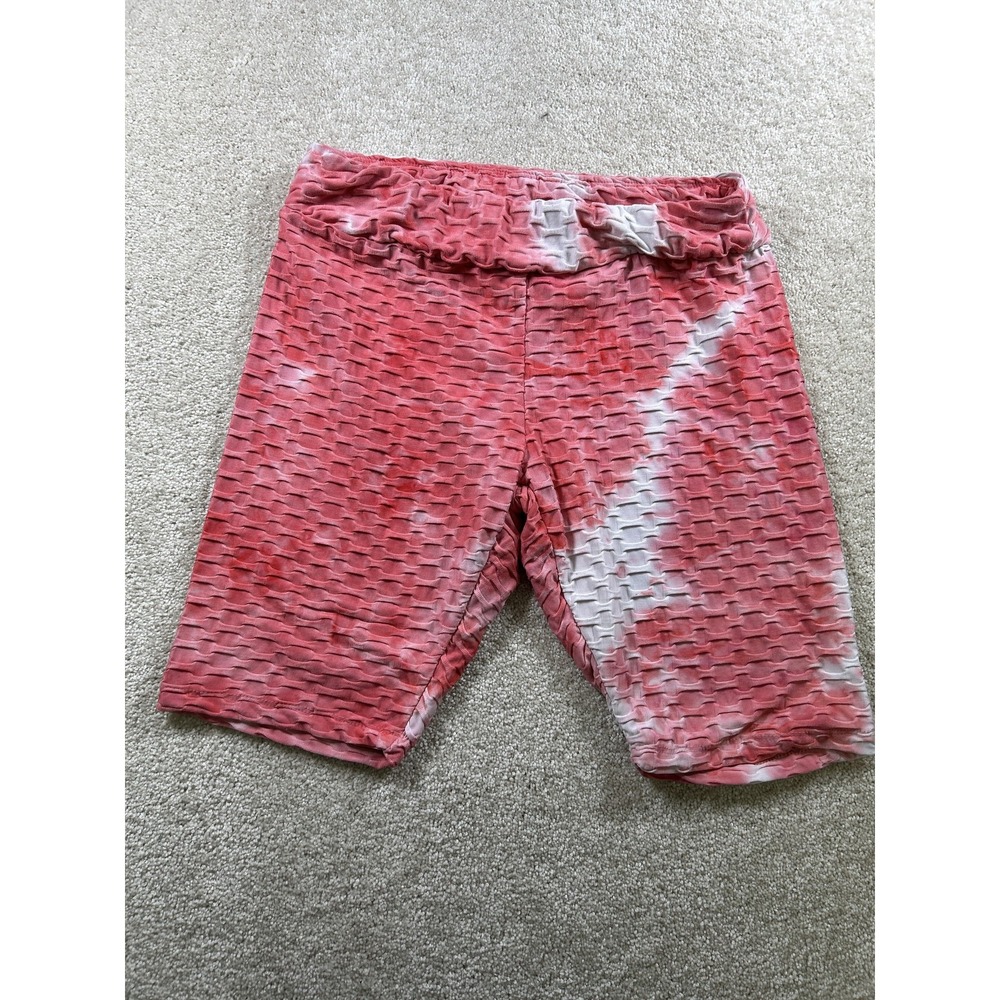 Hot Kiss Shorts Womens XL Red Pink White Textured Tie Dye High Waist Biker Style